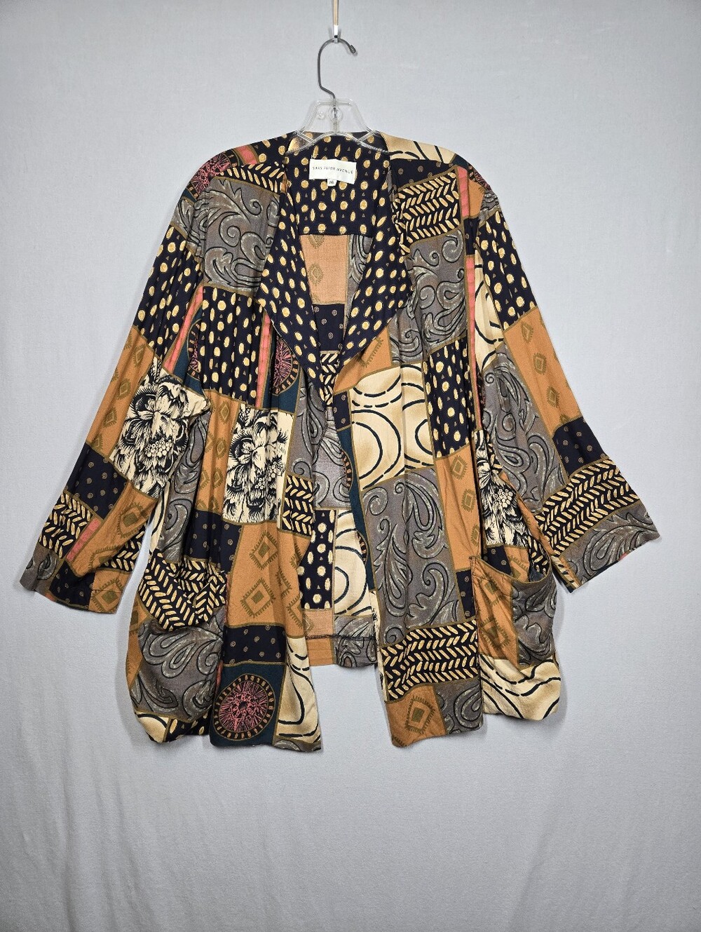 Saks Fifth Avenue Kimono Cardigan Jacket Women's 16 Patchwork Print
